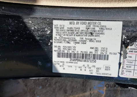 2010 Ford Fusion Se из США, поврежденный, VIN 3FAHP0HA7AR373250